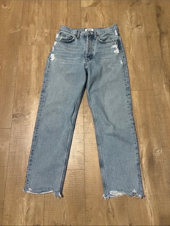 Agolde Denim - Agolde crop Light Wash Distressed Straight Leg Jeans in the wash nerve size 24